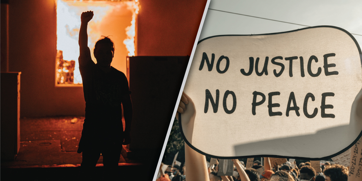 Illustration representing violence following ignored peaceful protest